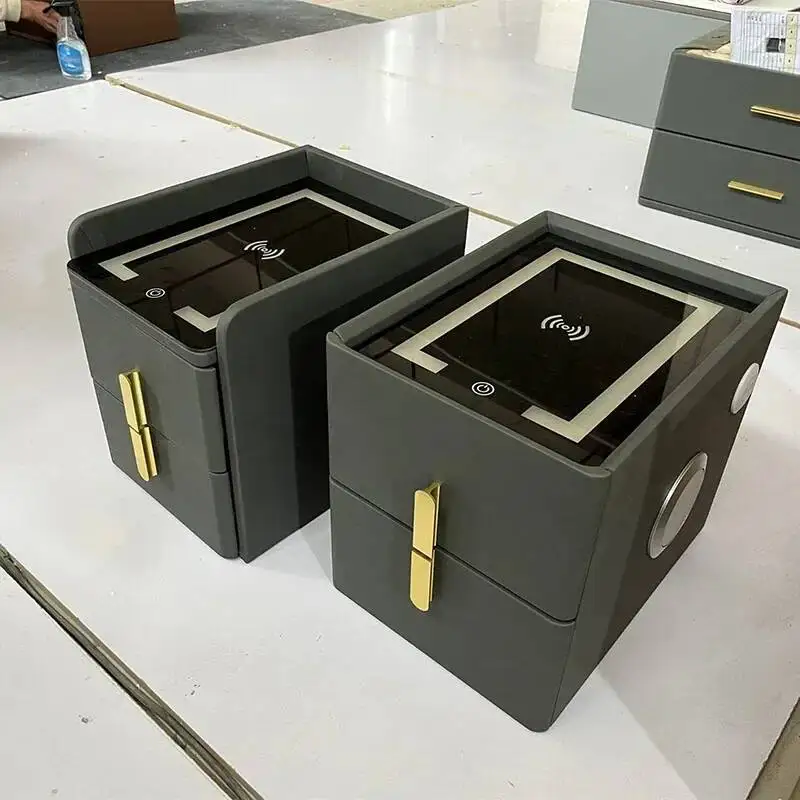 

Ultra-Narrow Smart Bedside Table Modern Style White Nightstands Narrow Solid Wood Muebles Home Furniture With Wireless Charger