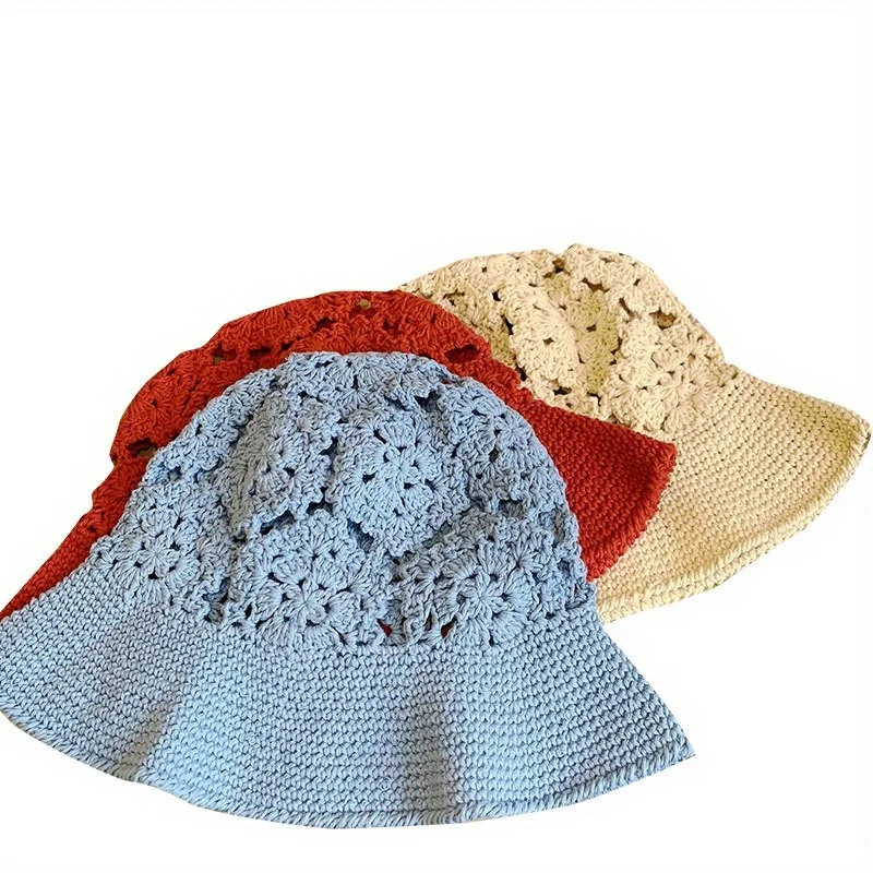 

Breathable Hollow Flower Straw Hat for Kids Wide Brim UV Protection Beach Cap for Boys Girls Outdoor Summer Panama Hat