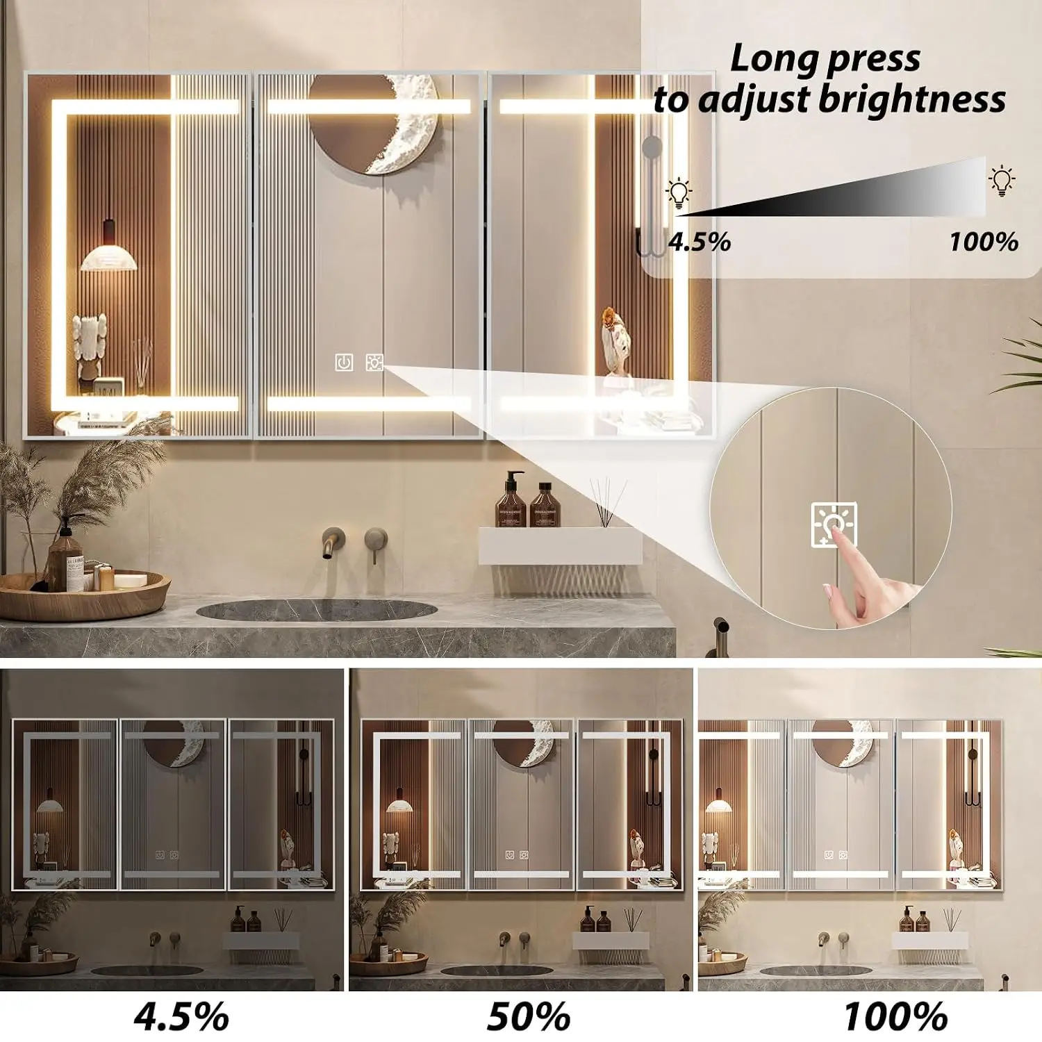 60x32 Inch LED Lighted Bathroom Medicine Cabinet Mirror, Recessed & Surface Mount Storage, 3 Color Dimmable, Customized