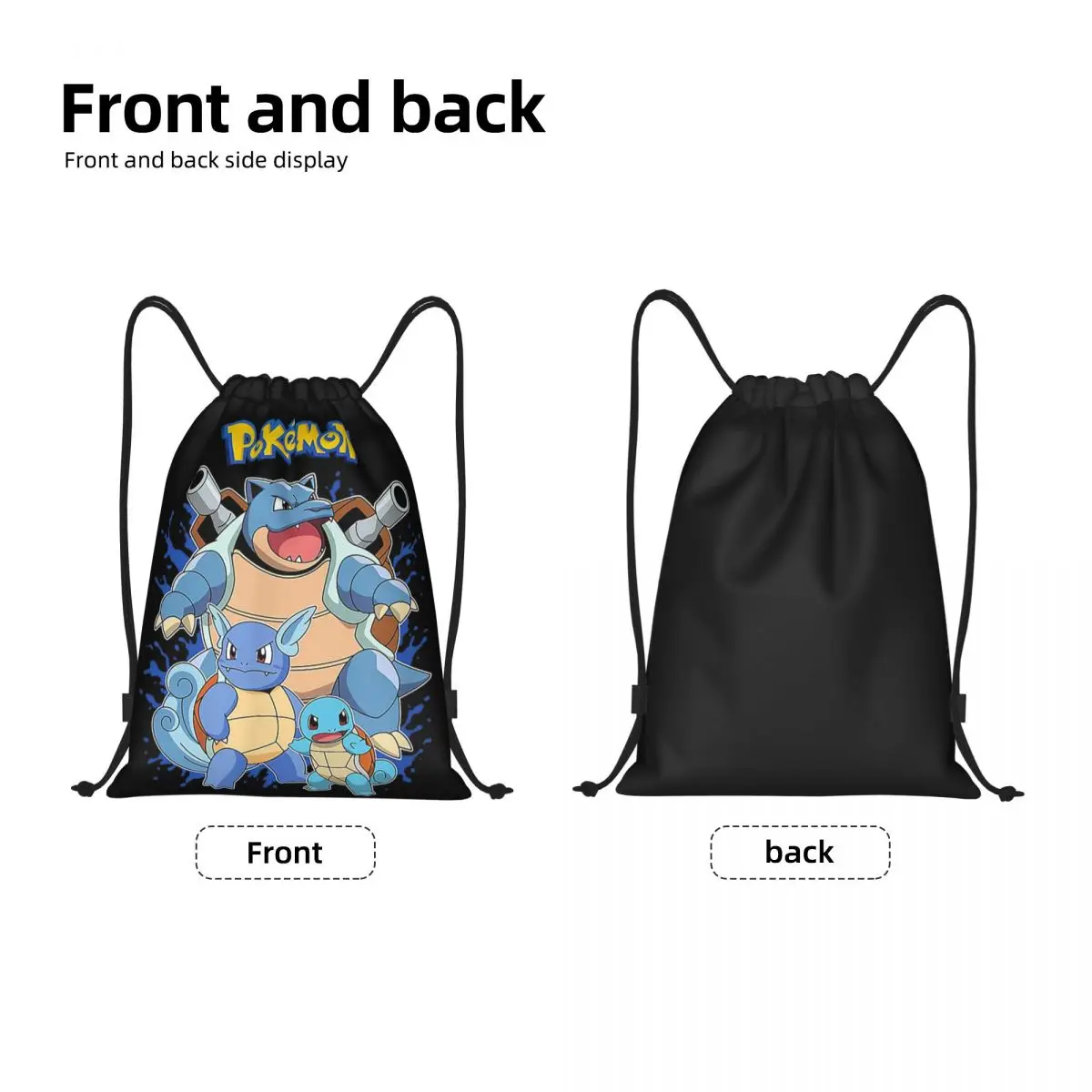 Mochila Pokémoned Squirtle Evolution com cordão para esportes, academia, bolsa de corda para corrida