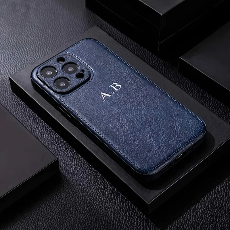 Leather Case For iPhone 16 15 14 13 12 11 Pro Max Personalized Customized Name Initials Cover For iphone Xsmax 7/8 plus 16 plus