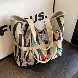 Large Capacity Canvas Tote Bag Women's Casual Handbag School Class Single Shoulder Bag Canvas Shopping Bag for Young Women