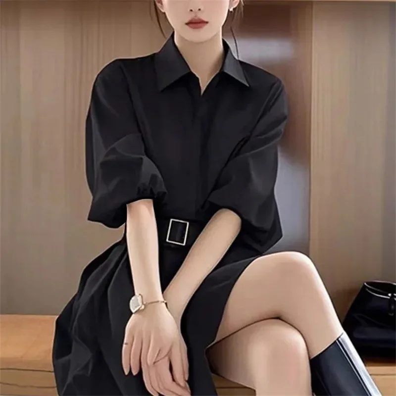 2025 Spring Women's New Fashionable And Stylish Style With Waist Cinching Slimming Versatile Dress, High end Light Luxury Shirt