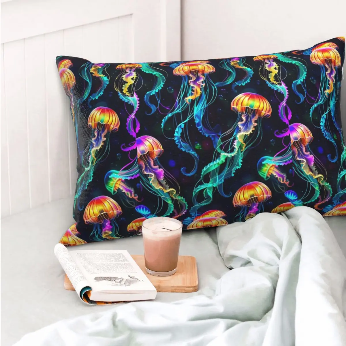 Psychedelic Bioluminescent Trippy Jellyfish Rectangle Pillowcase Cushion Cover Decorative Bedroom Bed Home Comfort Throw Pillow