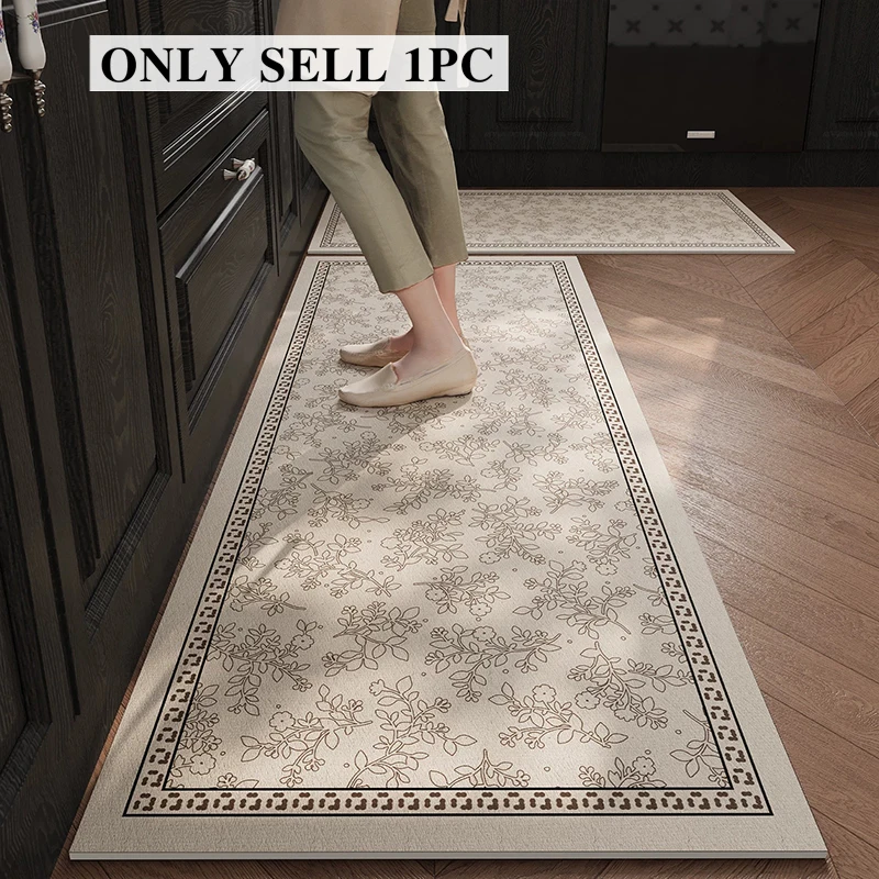 Kitchen Floor Mat Long Waterproof Non-slip Carpet Ultra-absorbent Rug French Retro Style Diatom Mud Mats Home Decoration Rugs