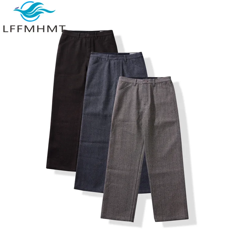 

50% Wool Good Quality Classical Business Casual Pants for Men Winter Fashion Thicken Multi-pockets Vintage Cargo Trouser Male