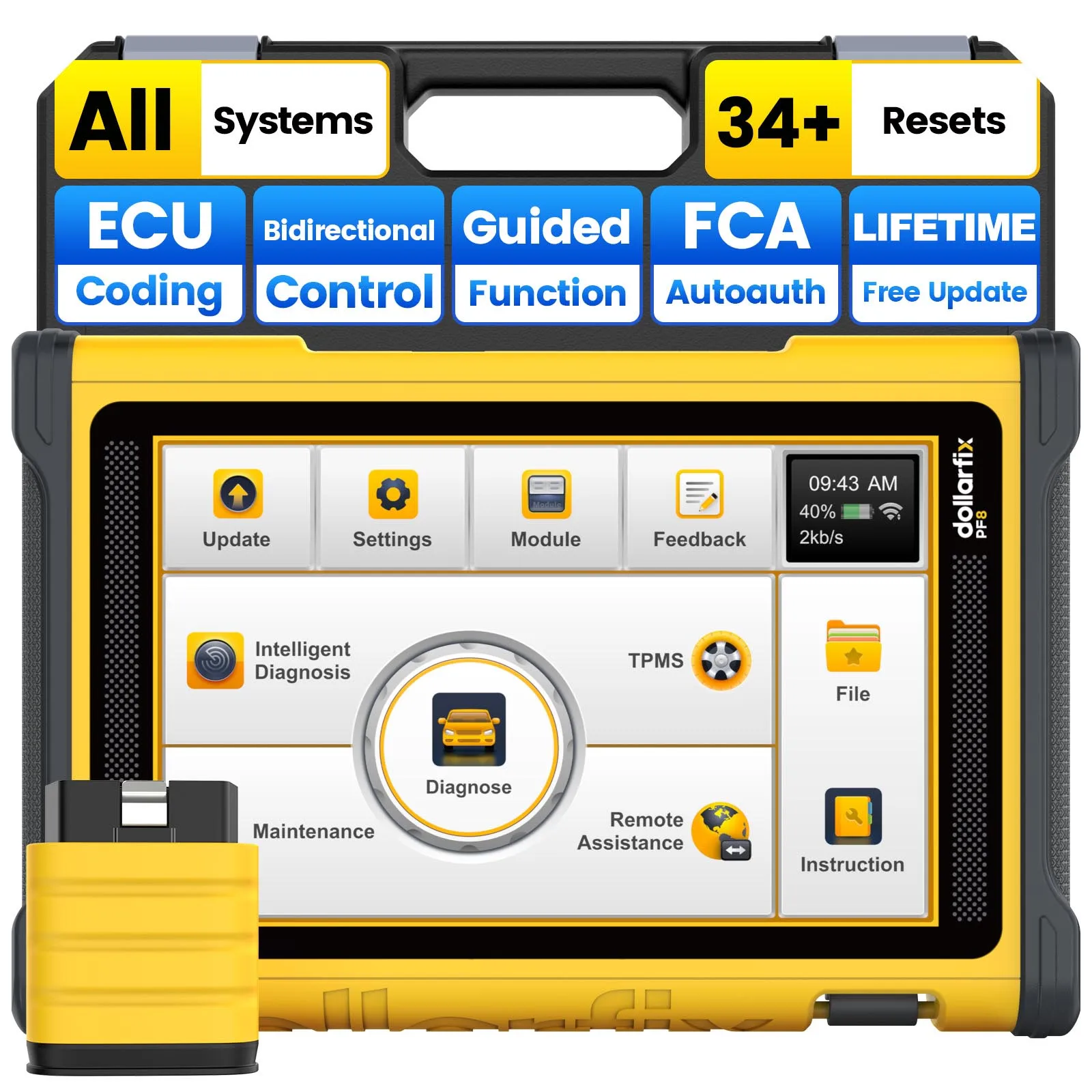 

DollarFix PF8 Professional Auto OBD2 Scanner 34 Maintenance Bidirectional Test ECU Coding Full System IMMO Car Diagnostic Tools