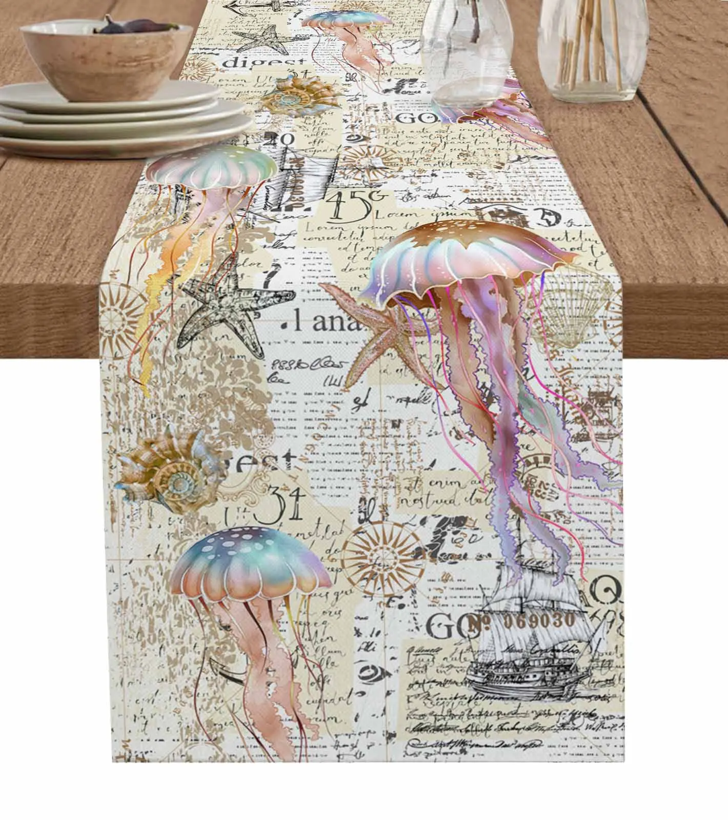 Summer Watercolor Ocean Navigation Table Runner Decoration Home Decor Dinner Table Decoration Table Decor