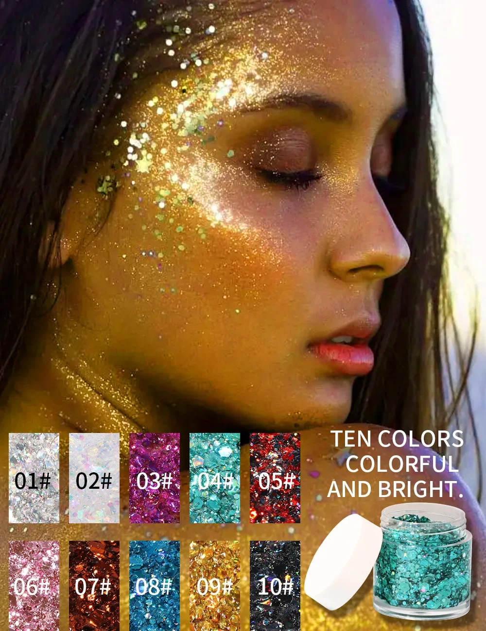 10 Colors Glitter Eyeshadow Face Eye Glitter Shadow Pallet Professional Korean Makeup Sequins Shimmer Bright Eyeshadow Palette