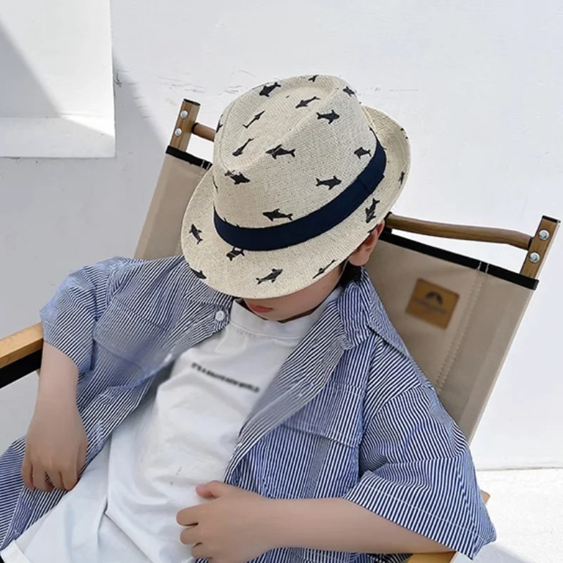 Summer Children\'S Straw Hats Korean Sun Protection Boys Girls Jazz Hats Breathable Straw Hats British Small Top Hats Visor