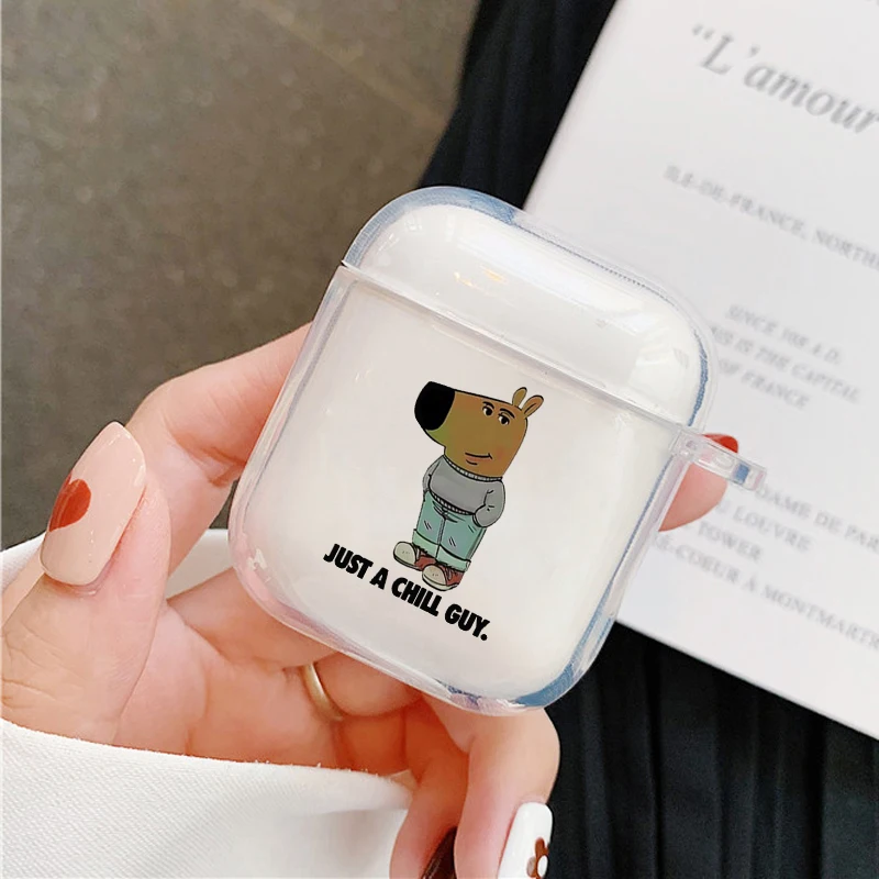 Funny I'm Just A Chill Guy Earphone Case for Apple AirPods 3 2 1 Pro Pro2 Cases Cool Dog Clear Cover for AirPods 4 Accessories