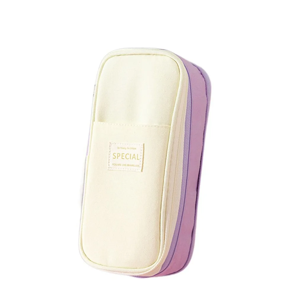 

Polyester Simple Student Pen Bag Color Blocked Diagonal Storage Pencil Bag Dirt Resistant Stretchable Macaron Pencil Case