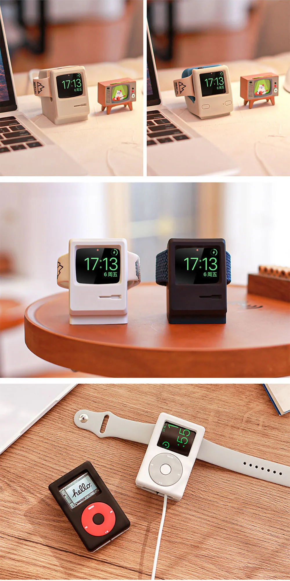 Desktop-Halter für Apple Watch, Ladeständer, Retro-Computer-Muster, Ladestation für iWatch 8, 7, 6, 5, 4, 3, 2, SE, Silikon-Dock – Detail 11