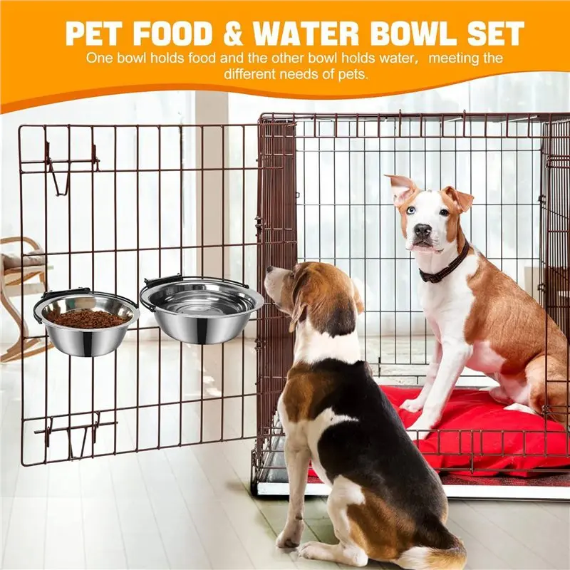 L68A Dog Bowls, Dog Bowl For Crate, 4 Pack Pet Food Water Bowl Dog Bowls For Cage Hanging Non-Spill Feeder Bowls