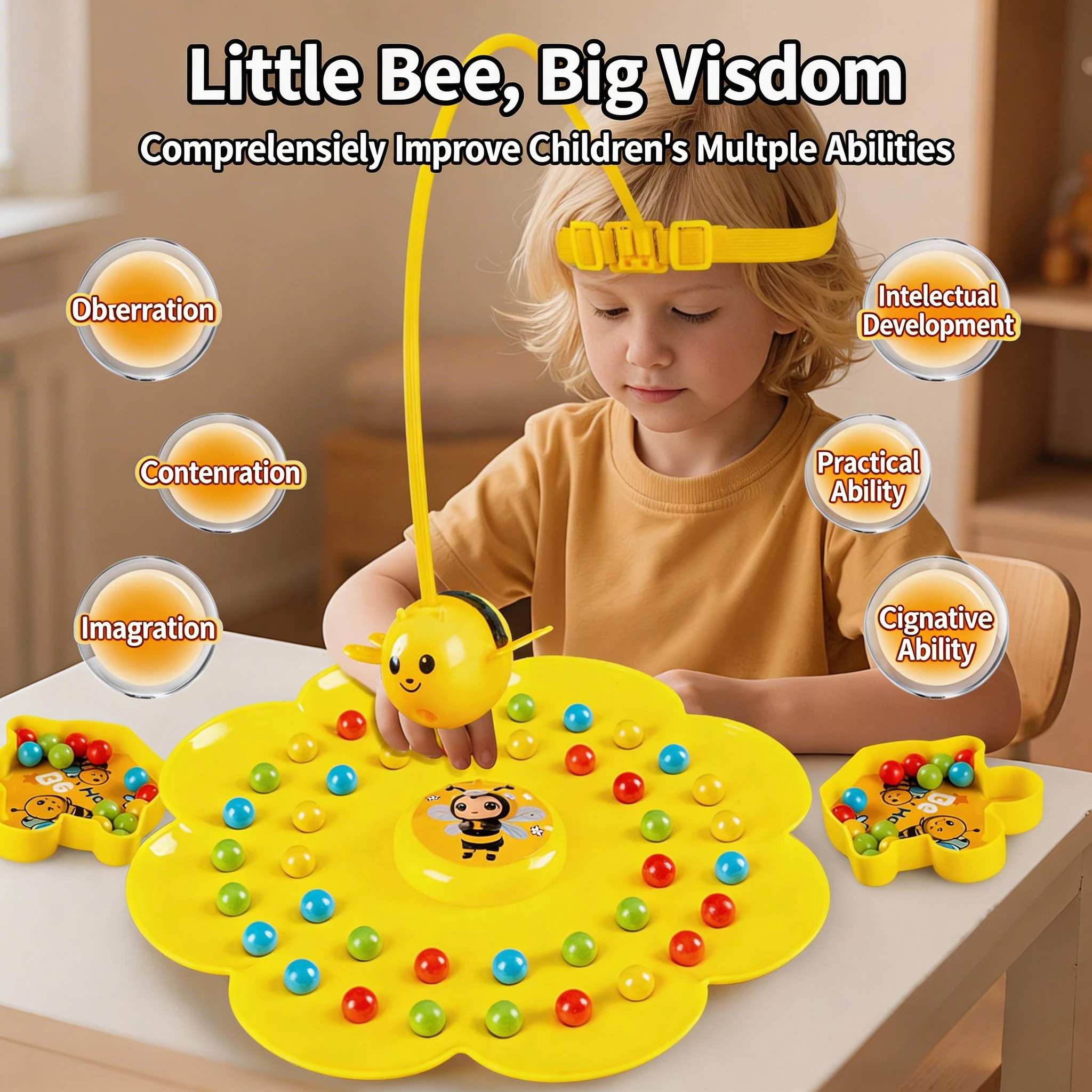 

Little Bumblebee Board Game, 2-in-1 Fishing & Puzzle Game, Interactive Educational Toy for Kids