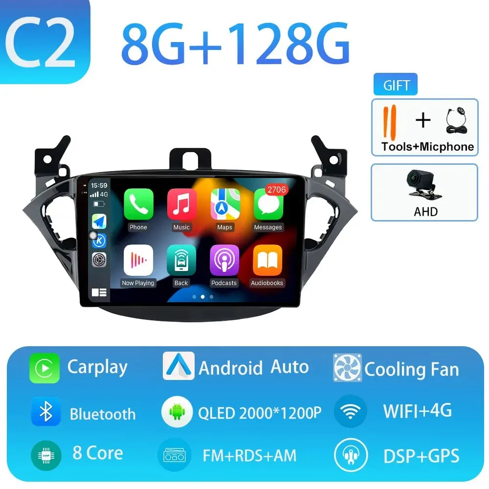 Android 15 Auto voor Opel Corsa E 2015-2019 Voor Opel Adam 2015-2019 GPS Multimedia Video Player Radio Carplay Auto WIFI + 4G Stereo