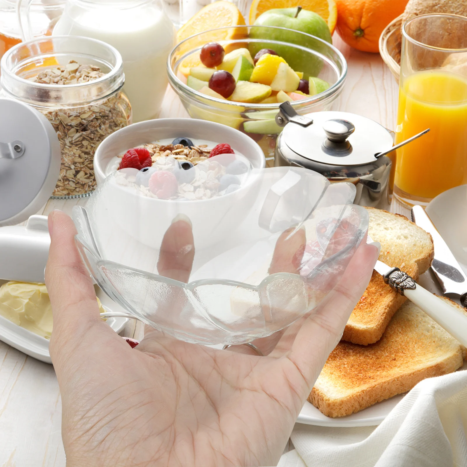 

1Pcs Glass Bowl Wave Stripe Design Transparent Lead-Free Candy Rice Fruit Storage Container 11x4.5cm Home Coffee Shop