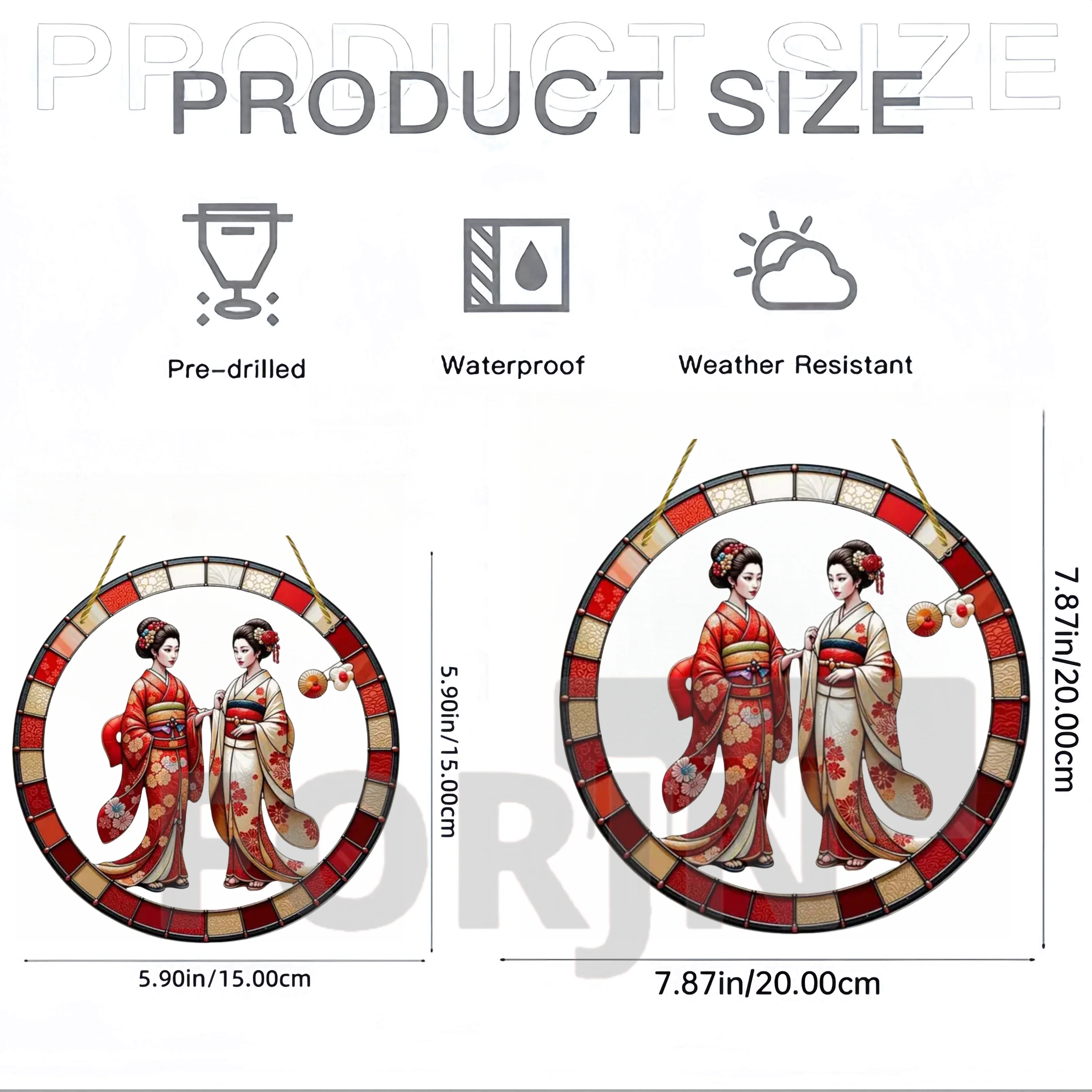 Japanese Geisha Art Acrylic Sun Catcher-Kimono Garden Decor Round Translucent Window hanging Sign,Home, Porch, Lake House Decor