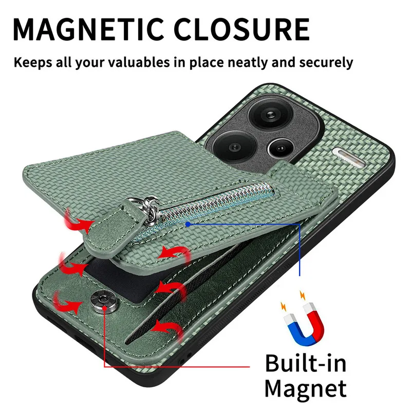 For Xiaomi 17T 15T 14T 13T Pro 5G Luxury Case Zipper Leather Wallet Funda For Redmi Note 13 Pro Plus Back Cover Mi 15T 14T Etui
