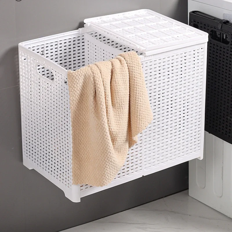 Japanese Partition Laundry Storage Basket with Lid Plastic Foldable Organizer for Bathroom Clothes Storage