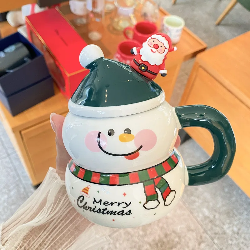 

Creative Cartoon Cute Christmas Pattern Milk Coffee Cups, Ceramic Household Office Items, Porcelain Water Mugs With Lid Cup, 1Pc