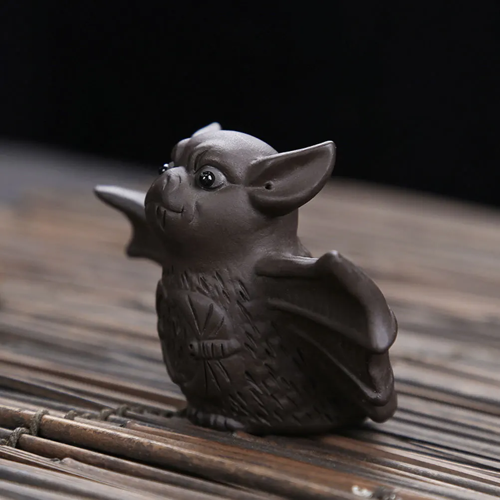 

2Pcs Purple Clay Tea Pet Bat Figurines Small Size Creative Tea Table Decor Unique Bat Ornament Tabletop Adornment