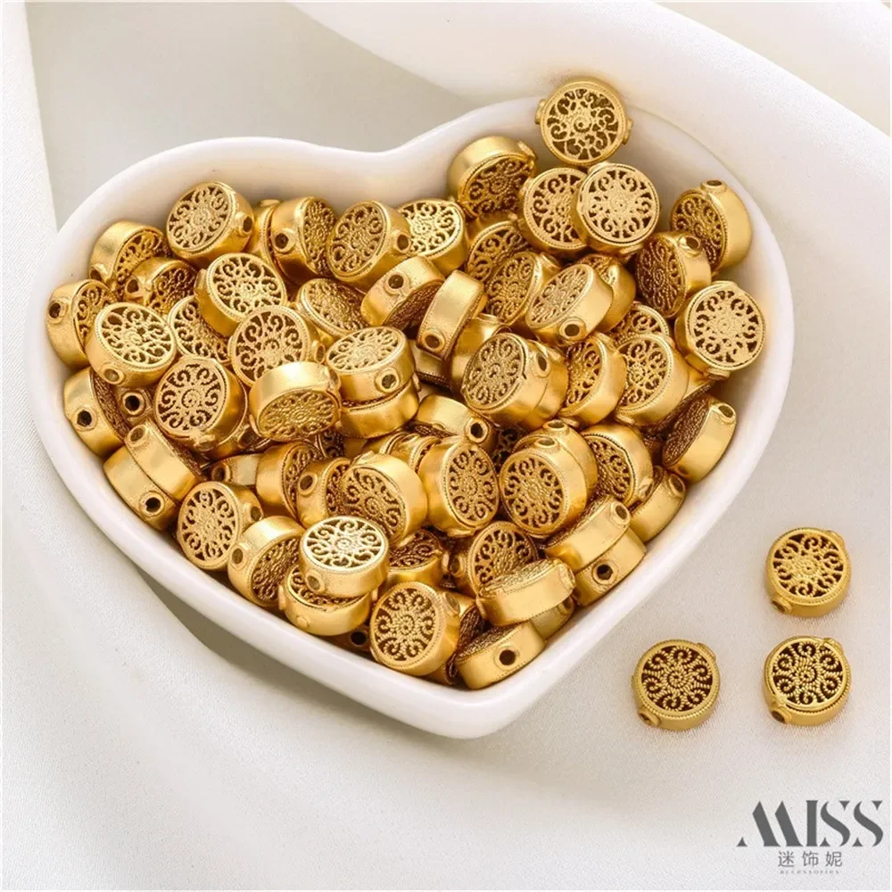 Sand Gold Color Round Hollow Engraved Beads Round Beads DIY Accessories Loose Beads Handmade Bracelets Necklaces Jewelry