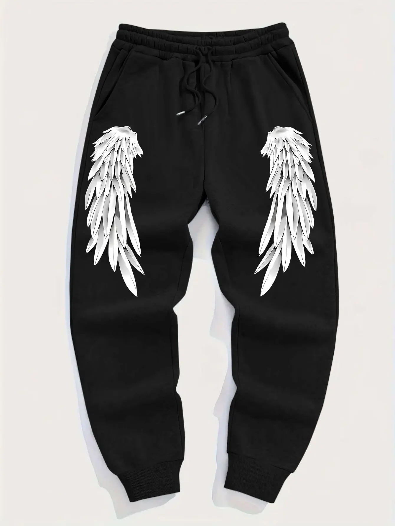 Exquisite bilateral sketch angel wing feather graphic sweatpants for men hip hop sports street jogger trousers