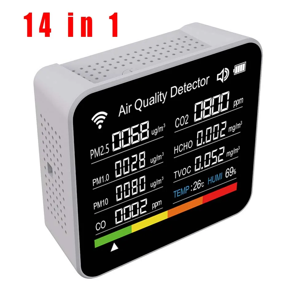 Monitor de Qualidade do ar Tuya Wifi 14 em Detector de Co2 Monitoramento em Tempo Real Grande Display Home Air Test Kit Controle App