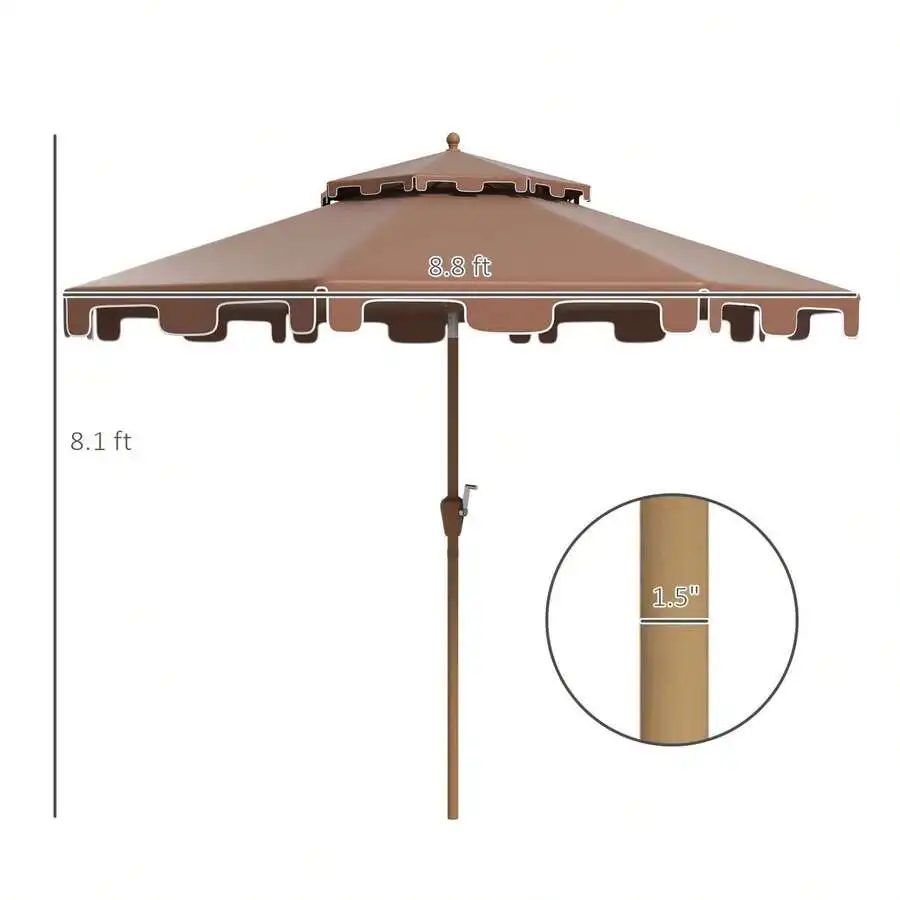 

8.8 Ft Outdoor Patio Umbrella With Tilt And Crank Brown Ruffled Canopy