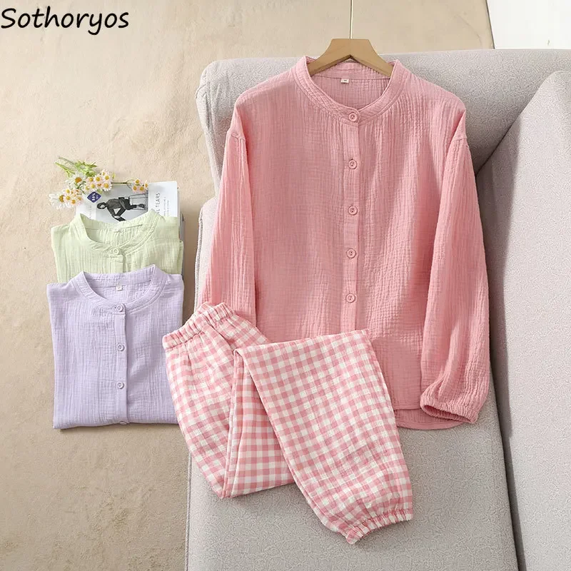 

3 Colors Pajama Sets Women Baggy Home Casual Soft Plaid Sleepwear Tender Korean Fashion Spring Autumn Lounge College Girls Sweet