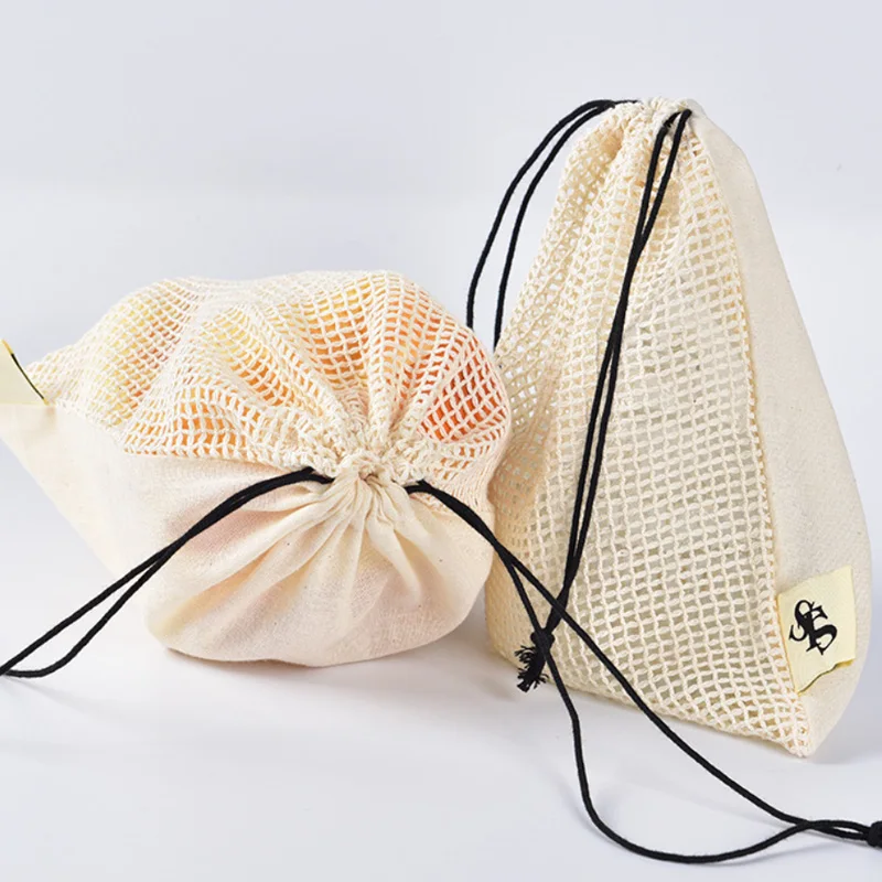Organic Cotton Mesh Laundry Bags for Delicates Reusable Drawstring Net Pouch for Bath Soap Saver Storage Gift Packaging