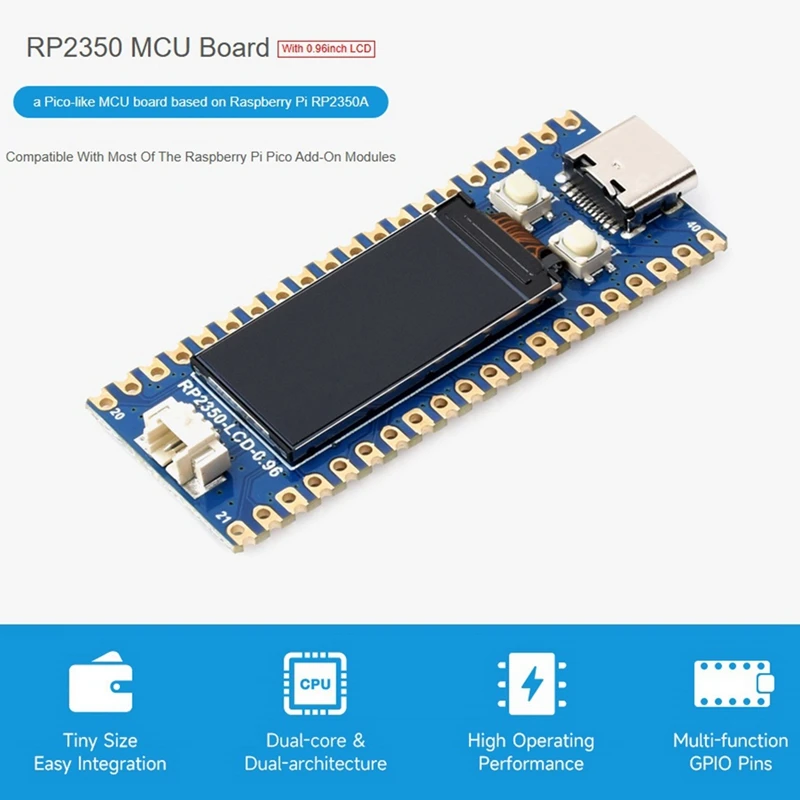 Placa de desarrollo RP2350-LCD-0.96 con pantalla LCD de 0,96 pulgadas, resolución de 160x80 basada en el microcontrolador RP2350A