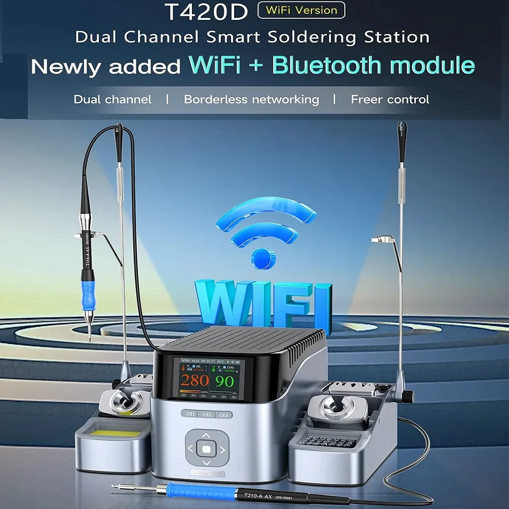 ترقية جديدة JC Aixun T420D WIFI نسخة محطة لحام ثنائية القناة 200 وات متوافقة مع 245 210 115 لرقاقة الهاتف المحمول