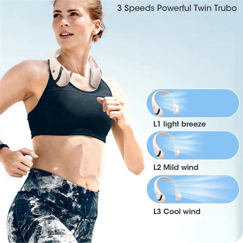 Portable Neck Fan,5000MAh Foldable Neck Fan Bladeless Cooling Personal Neck Fan Rechargeable Neck Fan with 3Speeds White