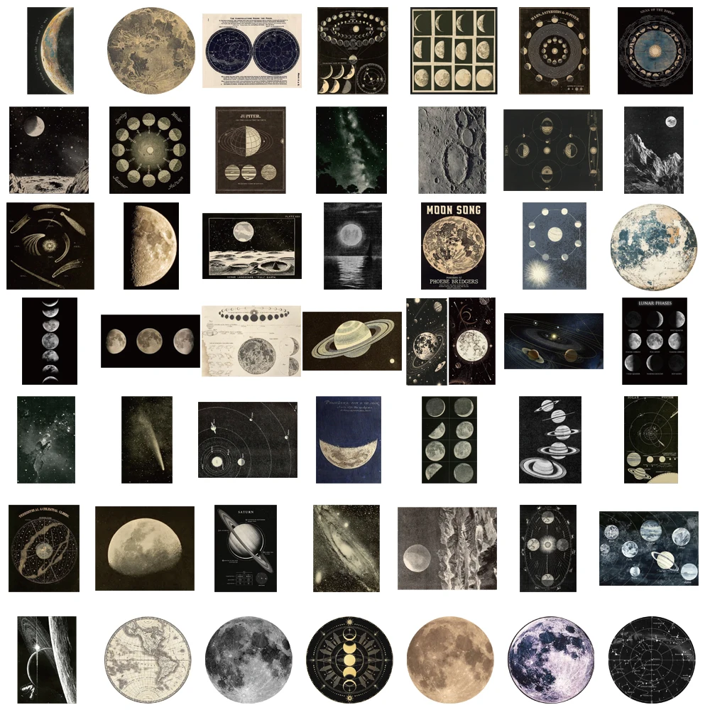 50 قطعة ملصقات الجسم السماوية الرجعية حقيبة الجمالية سكرابوكينغ الأمتعة الحنين خمر الشارات مقاوم للماء حقيبة ملصق #6