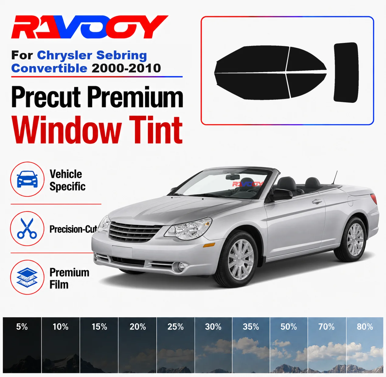 Premium Precut Window Tint Kit Front Windows Rear Windows Rear Windshield For Chrysler Sebring Conv 2000-2010 Nano Ceramic Film