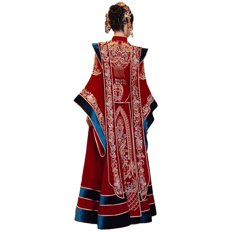 Advanced Color Contrasting Xihe Clothing 2025 New Heavy Industry Bridal Wedding Toast Dress Chinese Wedding Dress