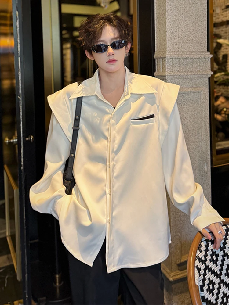 

Cleanfit White Padded Shoulder Men's Long Sleeve Shirt Trendy Hair Stylist Brand Outerwear Casual Loose Fit Spring