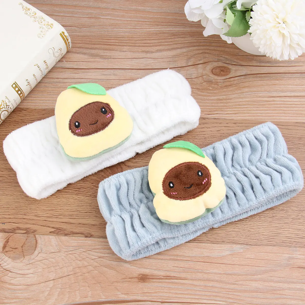 

2Pcs Avocado Design Elastic Headband for Makeup Face Washing Spa Facial Care Use Comfortable Absorbent Hair Band Pink