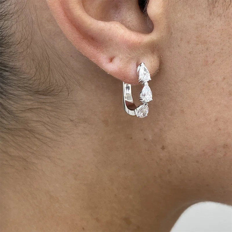 1.49ct DEF/VS VVS Pear Cut HPHT Lab Created Diamond Hinged Backing Earrings Solid 14K White Gold Hoop Earrings Birthday Gift