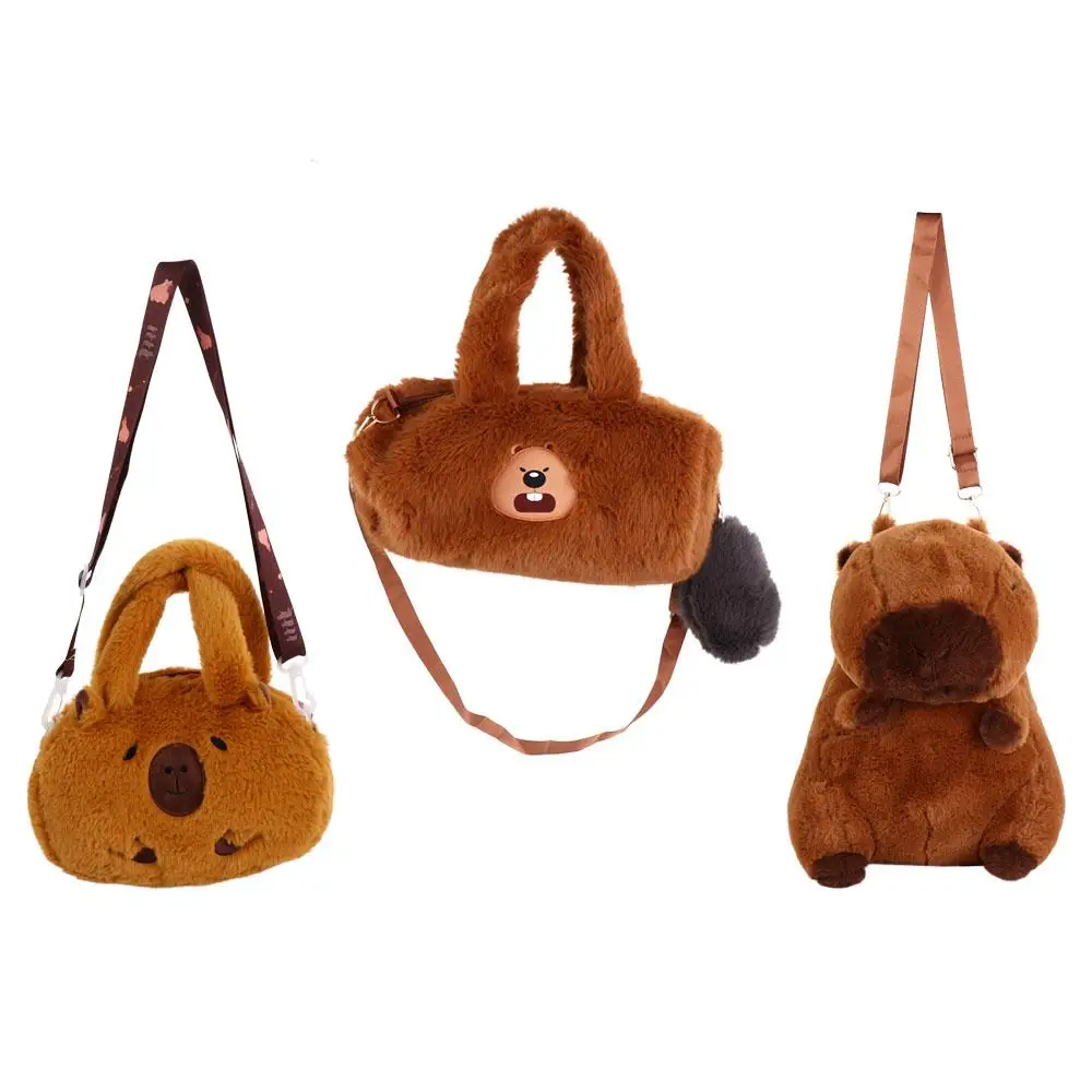 Capivara de pelúcia capivara mochila de pelúcia grande capacidade de pelúcia capivara crossbody saco bonito moda dos desenhos animados bolsa de ombro