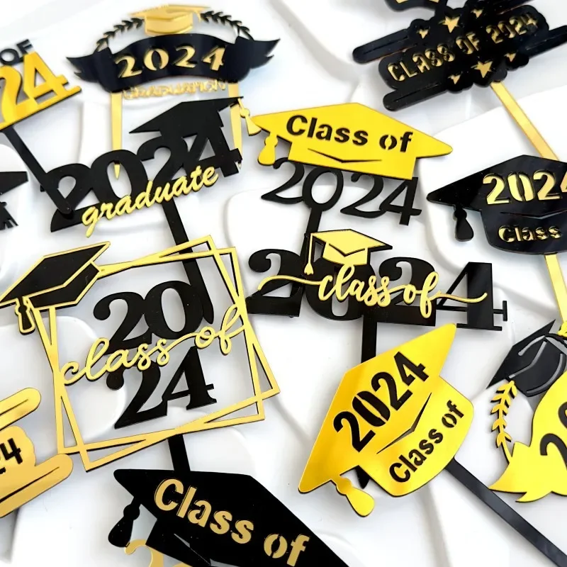 Class of 2024 Graduation Cake Toppers Graduation Party Acrylic Cake Decorations Students Double Layers Graduation Party Supply