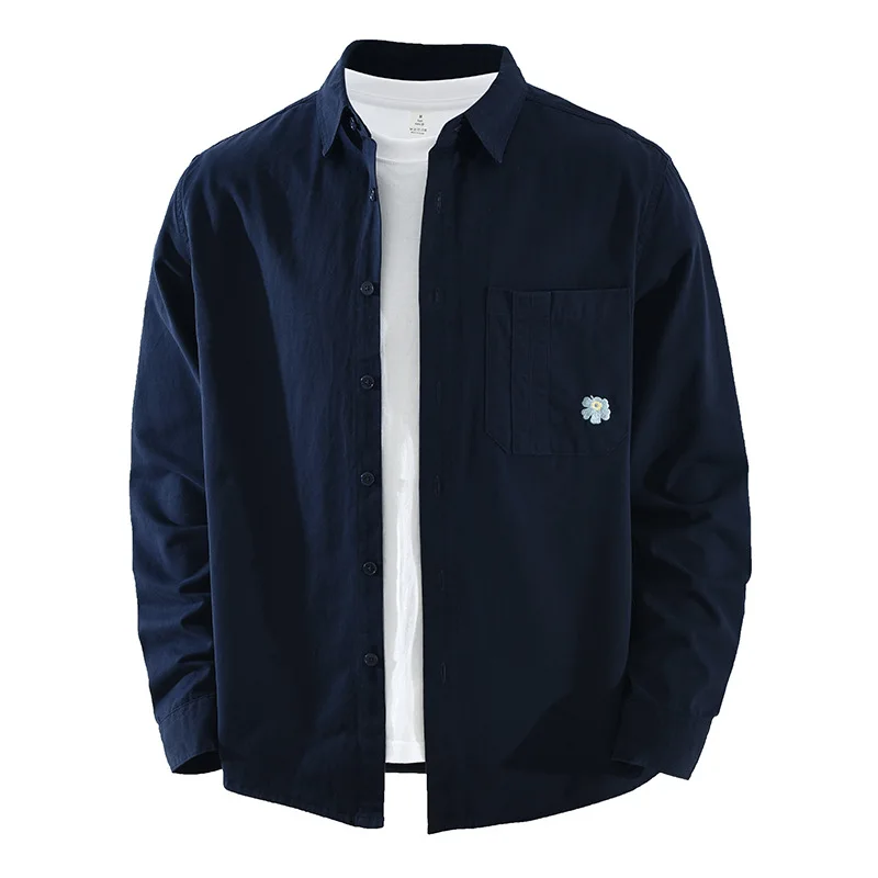 

Loose Fit Long Sleeve Embroidered Shirt Men's Fashion Versatile Casual Cotton Japanese Style Daily Wear Open Cardigan