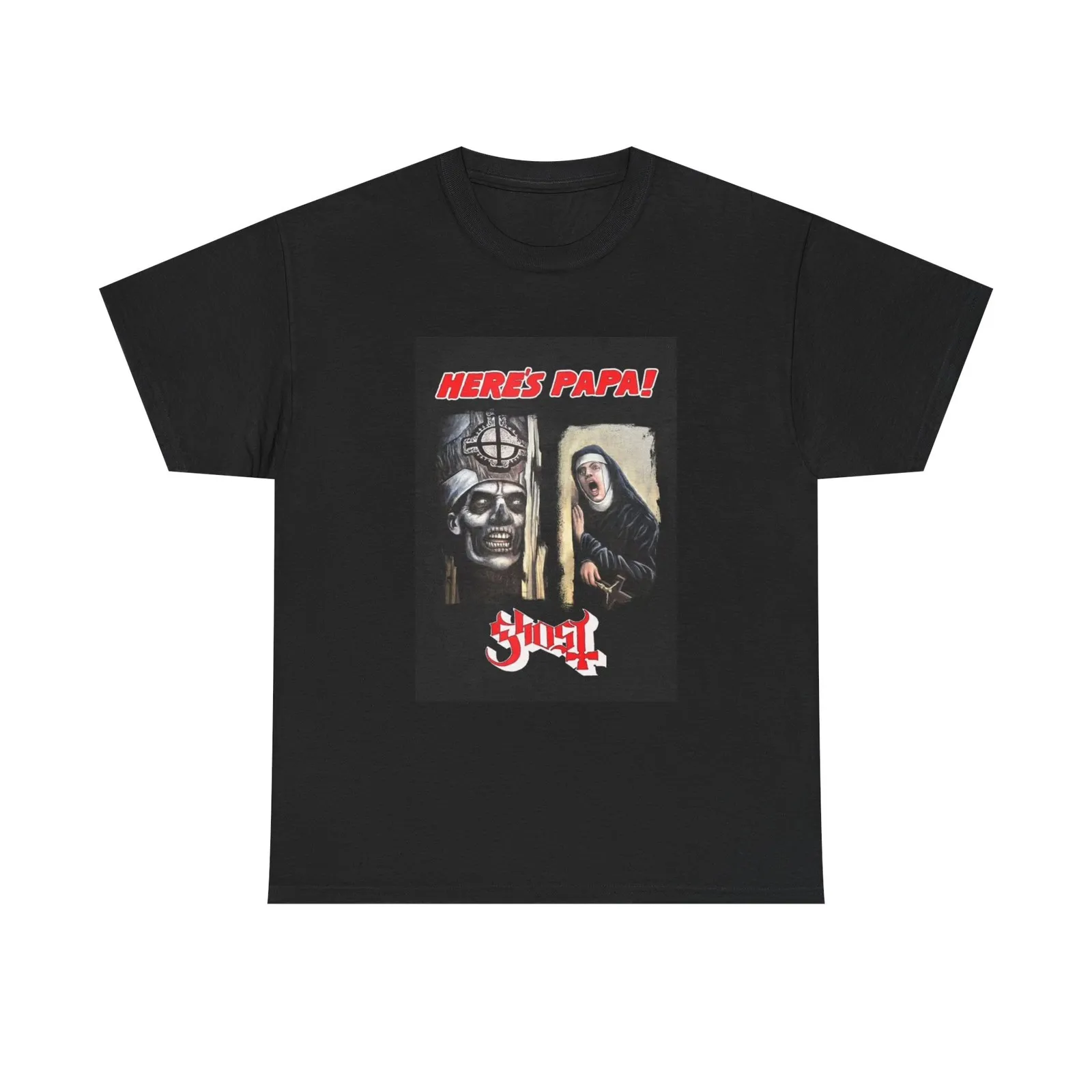 Ghost T-shirt band link here’s papa vintage style retro Unisex Heavy Cotton Tee