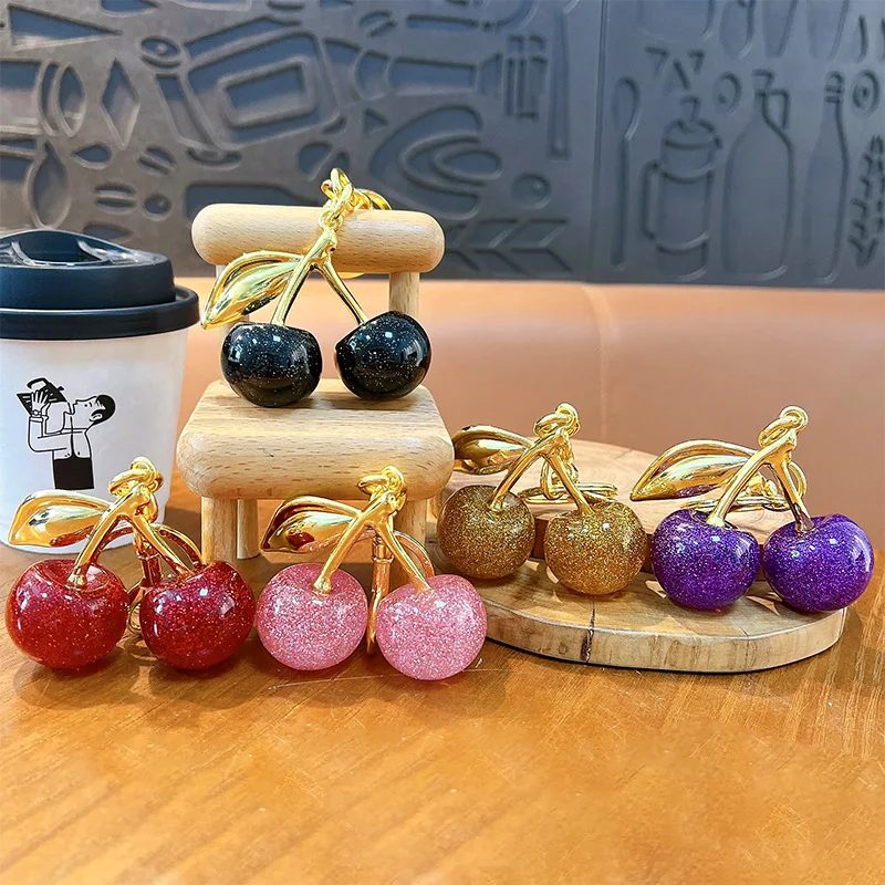 Delicious Fine Flash Red Pink Cherry Keychain Summer Fruits Cherries Pendant Keyring For Women Handbag Key Accessories Gift