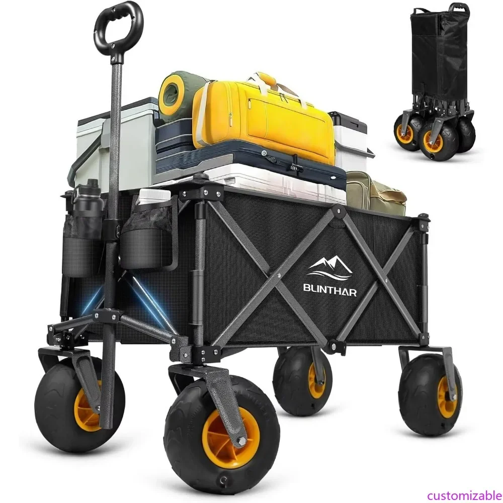 

Rugged Collapsible Sand Wagon with Heavy-Duty Construction, All-Terrain 9 Pneumatic Tires, and Drink Holders