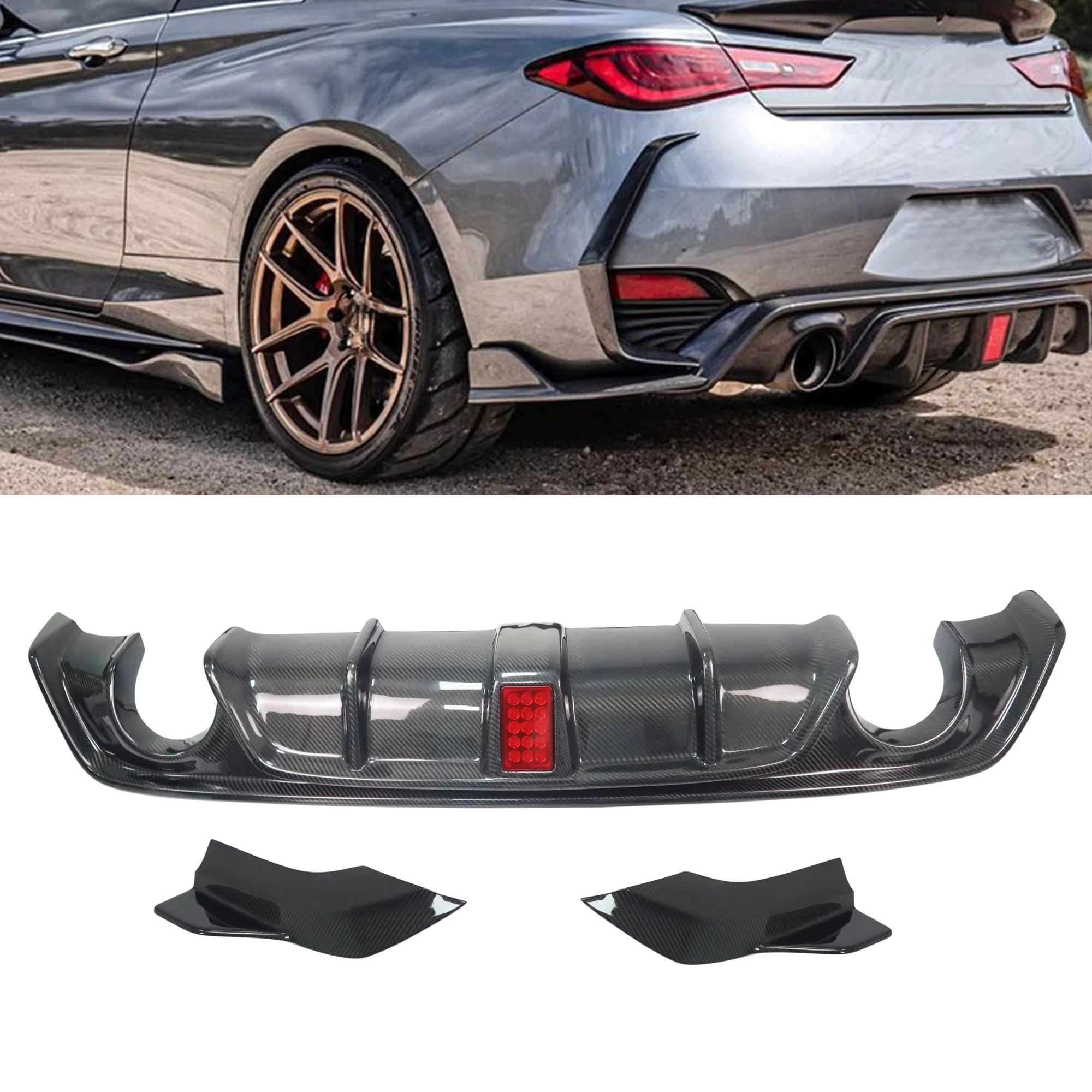 High Quality Carbon Fiber Q60 Car Bumpers Rear Diffuser With Side Corners Fit For Q60