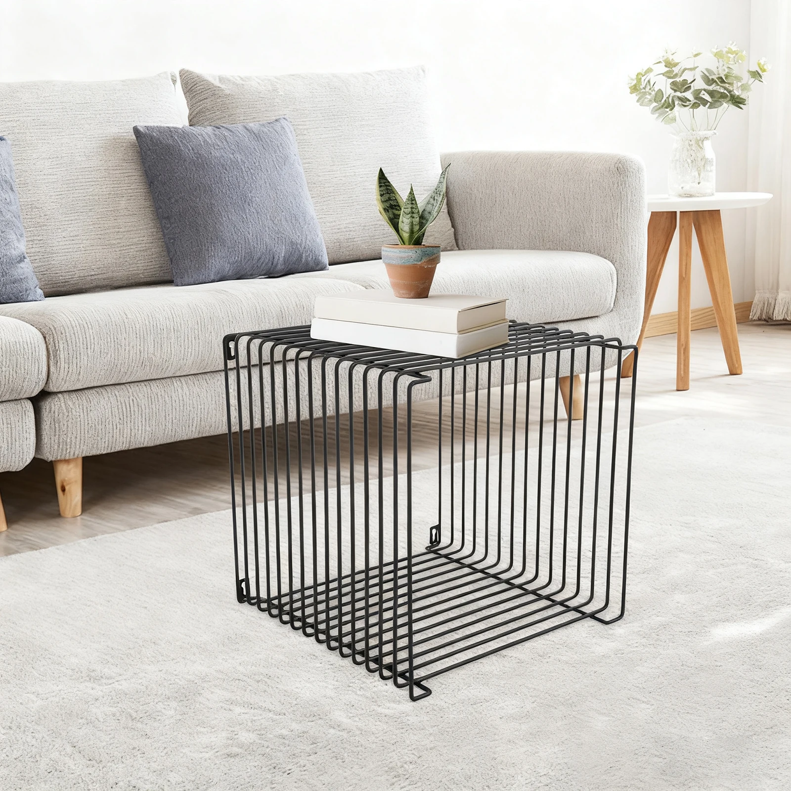 

Square Side Table, Iron Multi-Purpose Side Table, Square Cage End Table, Metal End Table Floor Mount, Wall Mount, 35x35x35 cm