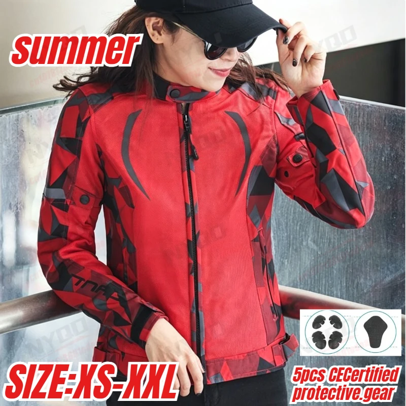 

TNAC Women Summer Mesh Motorcycle Jacket Breathable Riding Jacket Motocross Protective Gear
